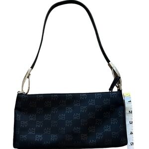 Y2K 2000s Vintage DKNY Black Nylon Mini Monogram Print Shoulder Handbag Purse